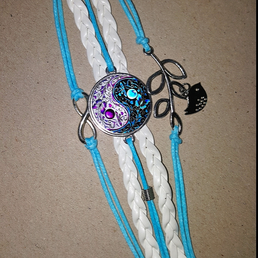 Strappy Braided Vegan Leather Bracelet Ying-Yang